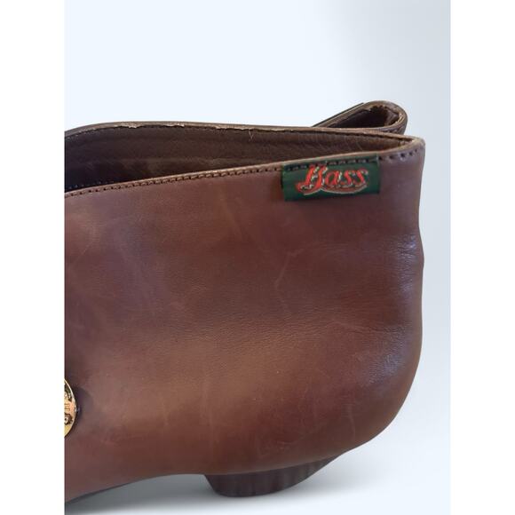 Vintage GH Bass Women's Gold Toggle Cognac Brown Leather Ankle Boots 9 W Classic - Picture 12 of 12